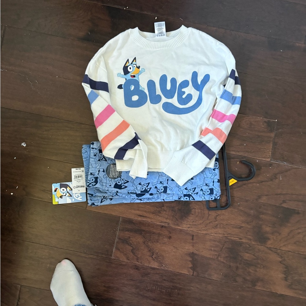 Bluey Character Kids' White and Blue Sweater/tights set